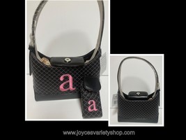Monogrammed Faux Leather Handbag Purse Black Name Initial &quot;A&quot; in Pink - £11.14 GBP