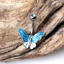 316L Stainless Steel Aqua Butterfly Navel Ring - £13.29 GBP