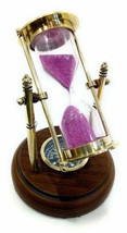 Brass Antique Sand Timer With Compass On Wooden Base Hour Glass Gift - £29.72 GBP