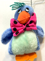 Rare Vintage Dan Brechner Plush 8&quot; Blue Baby Bird Pink Black Polka Dot Bow Tie - £13.97 GBP