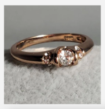 Rose Gold Dainty Minimalist Rhinestone Ring Size 5 6 7 8 9 10 - £31.69 GBP