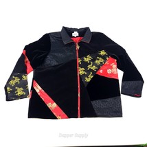 Graff XL Dragon Patchwork Jacket Black Red Gold Asian Satin Cotton Zip U... - $89.09