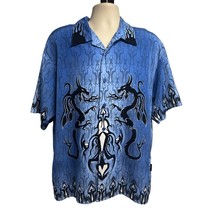 Dragonfly Mens Vintage Blue Dragons Flames All Over Print Button Front Shirt XL - £46.38 GBP