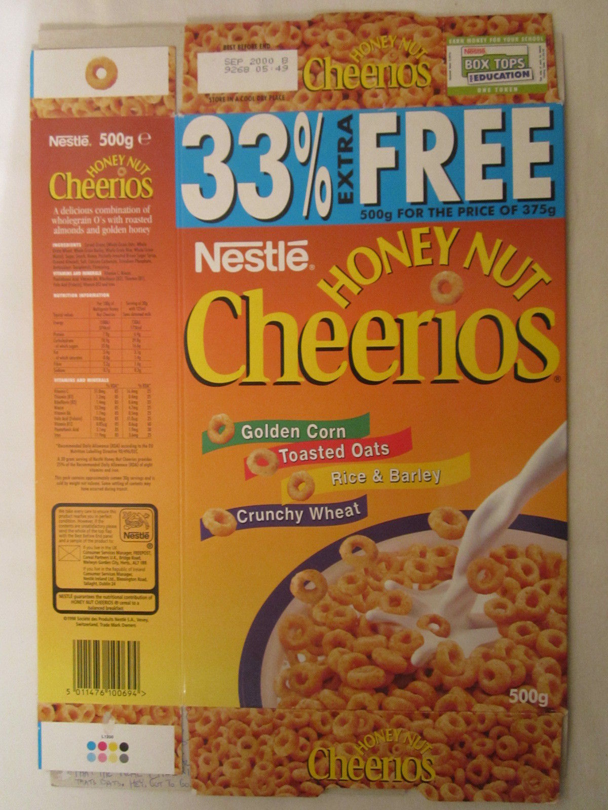 Empty Cereal Box HONEY NUT CHERRIOS 2000 NESTLE 500g From the UK [G7C12m] - $11.16