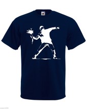 Mens Banksy Street Art Graffiti T-Shirt; Patriot Protest Flower Thrower Tshirt - £19.77 GBP