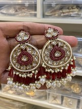 Indian Kundan Mirror Earring Jhumka Jewelry Set Wedding Women Set Uncut - £36.44 GBP