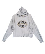 UK2LA Women&#39;s L Snakeskin Gold Lips Gray Cropped Hoodie Top, Y2K Streetw... - $27.35 CAD
