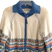 VTG Tiara International Cardigan Sweater Womens L Fair Isle Cotton Cotta... - $34.99
