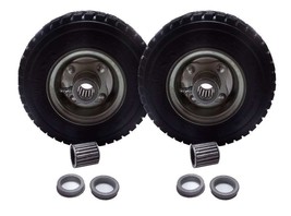 2 Solid Rubber Tire Wheel Assembly 9X350X4 Double Wheel Fits Velke W/ Bearing - £87.81 GBP
