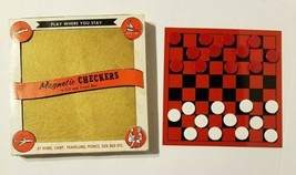Vintage ISC Magnetic Checkers Mini Travel Game 6&quot; x 6&quot; Black and Red in Gold Box - £12.73 GBP