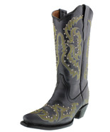 Womens Cowboy Rodeo Boots Black Leather Silver Studded Snip Toe Size 5-9.5 - £69.57 GBP