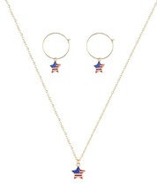 18K Gold-Plated American Flags Star Necklace &amp; Earring Set - £11.21 GBP