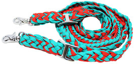 Horse Western Nylon Braided Barrel Knotted Reins Teal Red 60792 - $21.77