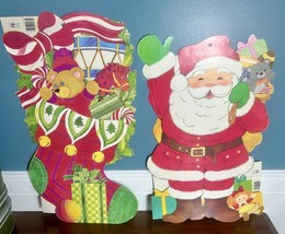 2 Vintage Eureka Christmas Die-Cut Decorations Santa Stocking Double Sided - $19.99