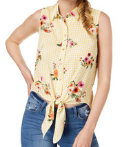 Polly &amp; Esther Juniors Tie Front Blouse,YELLOW/WHITE,Medium - £22.09 GBP