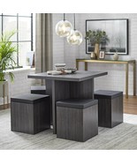 Gray Grey Wooden 5 pc Dining Set 4 Storage Stools Table Kitchen Nook Din... - £463.60 GBP