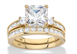 Princess Cut Cz 2 Gp Engagement Ring Set 14K Gold Sterling Silver 6 7 8 9 10 - £149.57 GBP