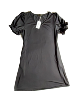 Fantaslook Women&#39;s Polyester Puff Short Sleeve Black V-Neck Dress ~ Smal... - $10.89