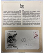 American Wildlife Mail Cover FDC &amp; Info Sheet Gray Wolf 1987 - £7.73 GBP