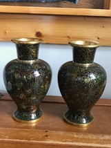 Estate Lot of 2 Beautiful Brown w Blue Green &amp; Red Accents Floral Cloisonne Asia - £29.73 GBP