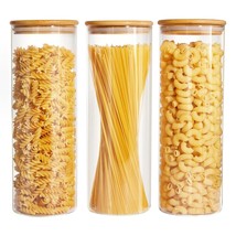 70Oz Glass Food Storage Jars, Set Of 3 Large Food Containers With Airtight Bambo - £37.56 GBP