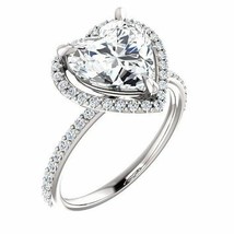 3 Carat Round Cut D VS2 Lab Diamond Heart Halo Engagement Ring 14k White Gold - £2,574.01 GBP
