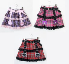 Gloomy Bear Checkered Mini Skirt, Purple, Pink, Red Fits Size 2 - 6 - £55.07 GBP