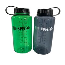 Mil-Spec Plus Lot of 2 Wide Mouth 32 Oz Green Gray Water Bottles Sports Camping - £7.90 GBP