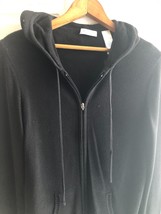 Liz Claiborne Lizwear Knit Long Sleeve Full Zip Sweater Size M Black Hood/ Pocks - £6.22 GBP