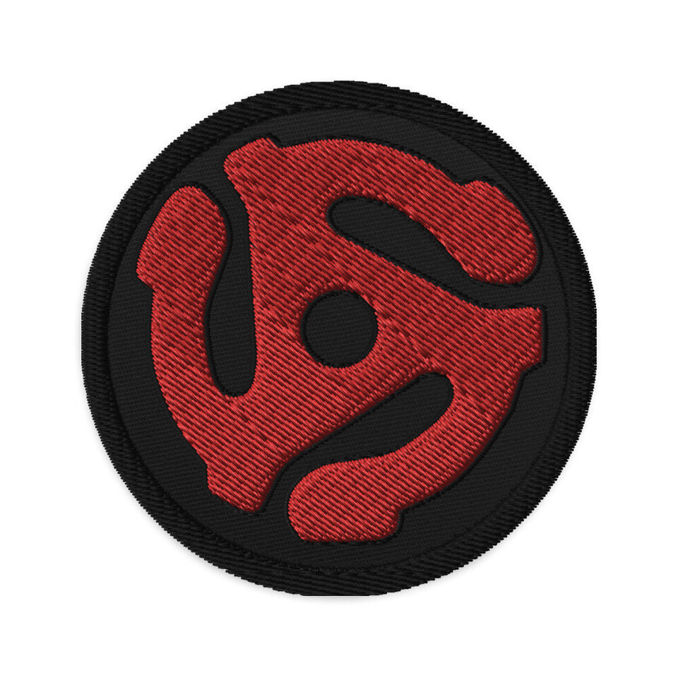 45 RPM Record Adapter Custom Embroidered Patch RED 3″ (7.6 cm)
