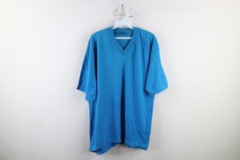 Vintage 90s Streetwear Mens Medium Faded Blank Short Sleeve V-Neck T-Shirt Blue - £27.22 GBP