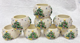 8 Christmas Tree Napkin Ring Holders in Good Shape Colorful Fun 3D 1 1/4... - $18.32