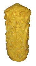Vintage Pillar Candle Hand Carved Flowers and Swirls Yellow &amp; Brown 8&quot; - $276.42 MXN