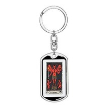 Tarot Card The Red Devil Swivel Keychain Dog Tag Stainless Steel or 18k Gold - £43.43 GBP