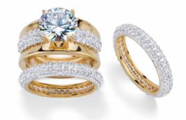 Round Cz Bridal Engagement Gp 3 Ring Set 18K Gold Sterling Silver 6 7 8 9 10 - £159.83 GBP