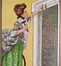 Halloween Postcard HBG Artist Signed HB Griggs Victorian Lady Horseshoe 1909 - £38.57 GBP