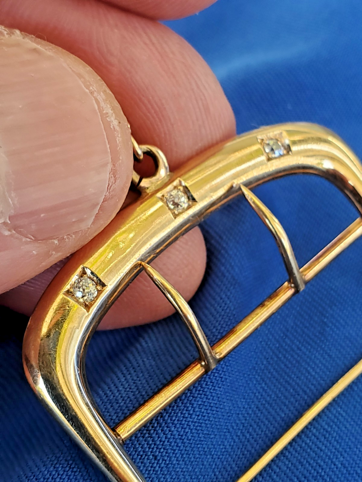 Vintage Earth Mined Diamond Buckle Deco Statement Pendant Solid 14k Gold 5.18 gr Item image 2