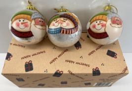 Lot of 3 LTD Commodities Crazy Mountain Glass Balls Snowman Christmas Ornaments - £18.17 GBP