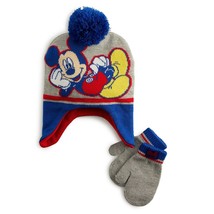 Mickey Mouse Disney Jr. Boys Hat &amp; Mittens Set Peruvian Beanie w/Pom-Pom Nwt - £11.21 GBP