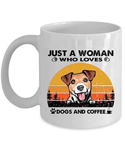 Just A Woman Who Loves Jack Russell Terrier Dog And Coffee Mug 11oz Ceramic Vint