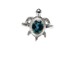 London Blue Topaz Turtle Ring Sterling Silver London Topaz Ring 6x8 mm O... - £47.30 GBP