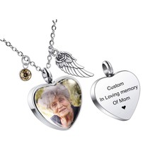 Personalized Angel Wing Pendant Heart Urn Necklace - $62.45