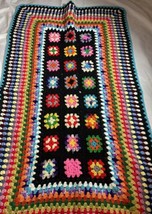 Gorgeous  Granny Square Crocheted Afghan Blanket 29.5”x 52” Small Size Vintage - £13.30 GBP