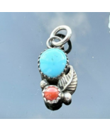 KAY YAZZIE NAVAJO 925 STERLING SILVER TURQUOISE AND CORAL PENDANT - €50,49 EUR