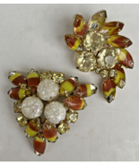 Vintage Yellow Orange Art Glass Rhinestone Juliana Style Domed Brooch Pi... - $95.00