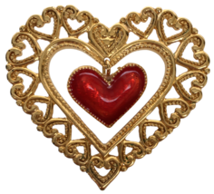 Avon Heart Lapel Pin Valentines Day Dangling Red Enamel Vintage Jewelry ... - £15.97 GBP