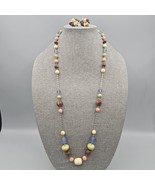 Liz Claiborne Necklace Earring Set Clip On Beaded Station Silver Tone Fa... - $464.71 MXN