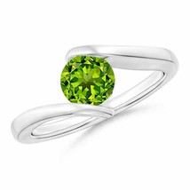 ANGARA Bar-Set Solitaire Round Peridot Bypass Ring for Women in 14K Solid Gold - £581.90 GBP