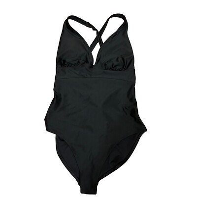 New NWT Black One Piece Swimsuit Criss Cross Back Plunge Tie-Back One-Pi... - £13.66 GBP