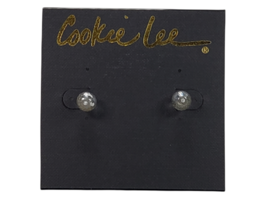 Cookie Lee NEW Silver Gray Faceted Glass Pearl Stud Earrings | NWT - £3.64 GBP